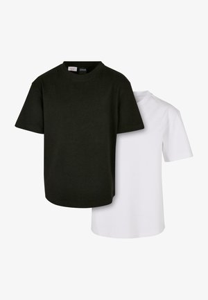Deux T-shirts : un noir et un blanc. Les deux sont en coton, avec des manches courtes, un col rond et une coupe décontractée.