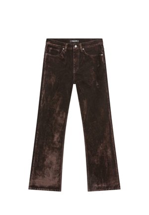 HIGH-WAIST FLOCKED - Jeans Bootcut - mottled dark brown
