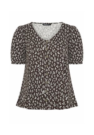 Yours Clothing, PLUS SIZE FLORAL TOPS - T-Shirt print - chocolate