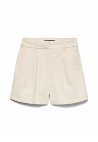 Beiga linneshorts med skräddarsydd passform, med framvikningar, sidofickor och en slät midja.