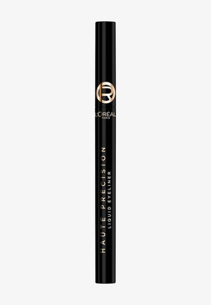 Stylo eyeliner liquide noir L’Oréal Paris Haute Précision avec marquage doré sur fond blanc.