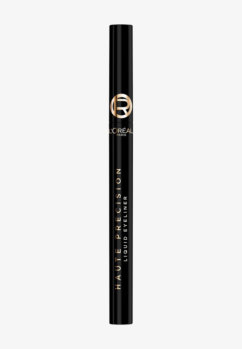 Stylo eyeliner liquide noir L’Oréal Paris Haute Précision avec marquage doré sur fond blanc.
