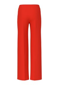 Rote weit geschnittene Hosen mit glatter Textur, im hohen Bund und zwei Gesäßtaschen, entworfen für eine entspannte Passform.