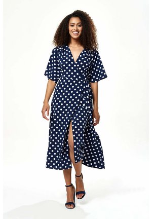 BIG POLKA DOT MIDI WRAP - Day dress - dark blue white