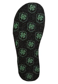 Black foam insole featuring embossed green four-leaf clover and shield patterns throughout. Textured surface for added grip.