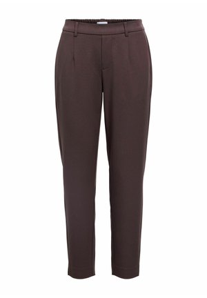 Brune, skreddersydde bukser med elastisk midje, to frontlommer og rett ben design. Glatt stoff, minimal detaljering.