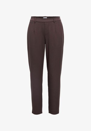 Braune, maßgeschneiderte Hosen mit einem elastischen Bund, zwei Vordertaschen und geradem Bein. Glattes Material, minimales Design.
