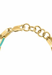 Bracelet en chaîne en or avec fermoir à homard et maillons ronds ajustables sur fond blanc.