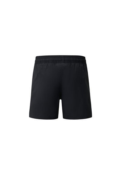 Shorts de bain noirs en tissu léger et lisse. Équipés d'une taille élastique et d'un design simple et dépouillé.