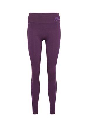 Lilla ribstrikkede leggings med høj talje og bred linning med et subtilt brandlogo på øverste venstre side.