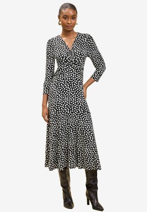Lipsy V-NECK TWIST UNDERBUST MIDI - Jerseykleid - black white spot