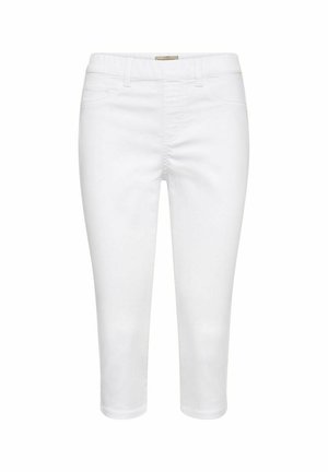 Witte cropped slim-fit broek met riemlussen en voorzakken, weergegeven op een effen witte achtergrond.
