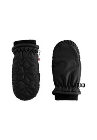 Mânuși negre, cu umplutură quilted, decorate cu un design floral texturat, având mansete cu nervuri și un sistem de prindere sigur pentru o ajustare strânsă.