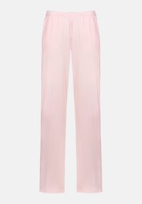 Rosa randiga pyjamasbyxor med avslappnad passform, elastisk midja, två sidofickor och en mjuk tygtextur.