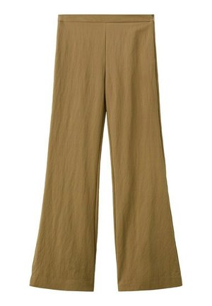 Hlače širokih nogavica u čvrsto maslinasto zelenoj boji s visokim strukom i čistim, bešavnim dizajnom.