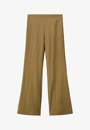 Bukser med vide ben i ensfarvet olivengrøn, med høj talje og rent, sømløst design.