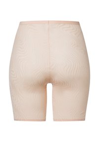 Helle rosa hochtaillierte Shorts mit einem wellenförmigen Texturmuster, aus weichem Material gefertigt, mit glatter Oberfläche und nahtlosem Design.
