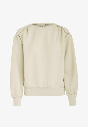 Beige sweatshirt met een ronde hals, geplooide schouderdetails en lange mouwen. Gemaakt van een gladde stof met ribgebreide manchetten en onderrand.