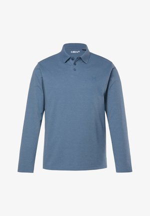 Lange mouwen polo-shirt in een lichtblauwe kleur, gemaakt van zachte stof. Bevat een kraag, een placket met drie knopen en een klein logo op de borst.