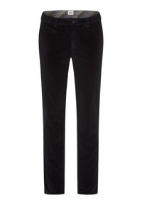 Zwarte corduroy broek met een rechte pasvorm, voorzien van een gestructureerd patroon, zijzakken en een patroon aan de binnenband.