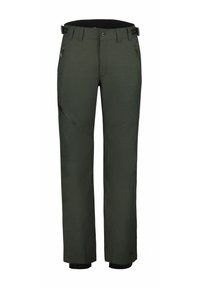 Pantalones de outdoor verde oscuro con una textura suave, cinturilla ajustable, bolsillos con cremallera y dobladillos reforzados para mayor durabilidad.