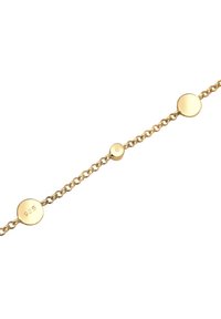 Bracciale in tonalità oro caratterizzato da una delicata catena con anelli rotondi. Tre accenti circolari sono contrassegnati con "925" e un piccolo numero.
