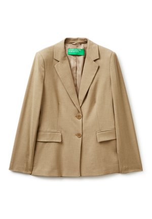 Beżowa, dopasowana marynarka z klapami z wycięciem, dwoma przednimi guzikami, kieszeniami z patkami i gładką podszewką od United Colors of Benetton.