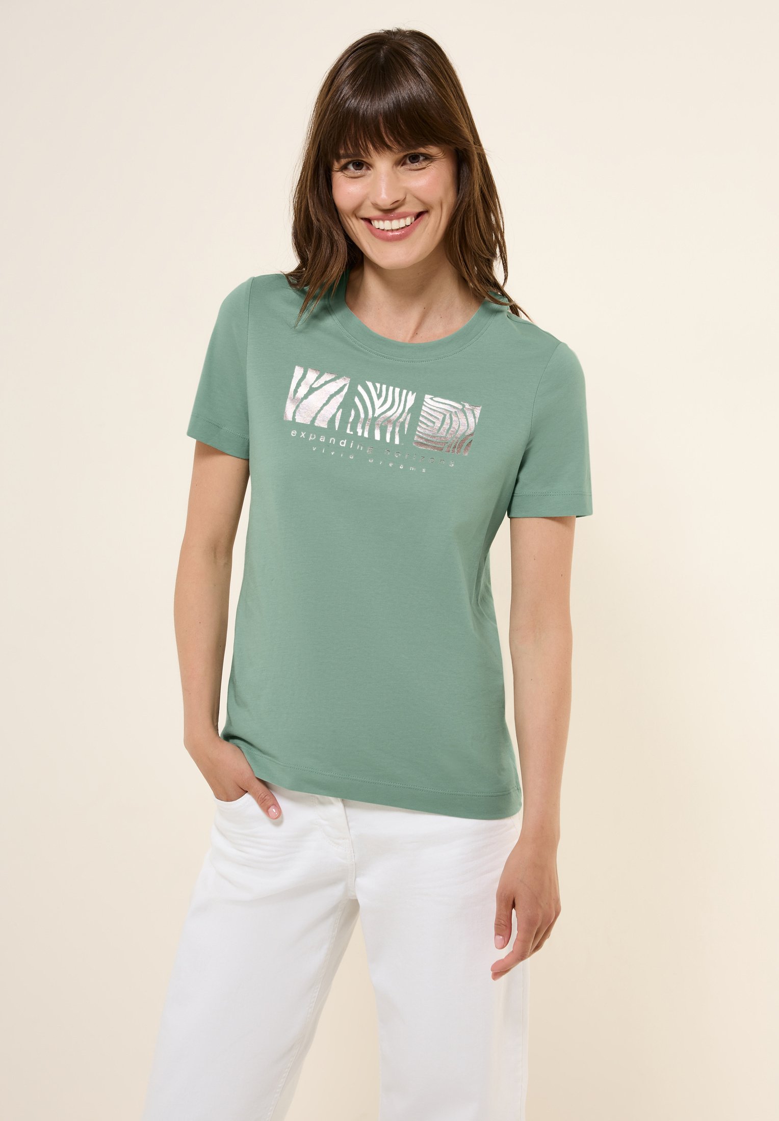 Cecil Print T-shirt grün/metallic green Zalando