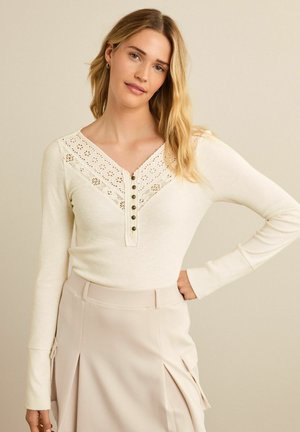 Next LONG SLEEVE V-NECK LACE DETAIL TOP - Pikkade varrukatega topp - ecru cream