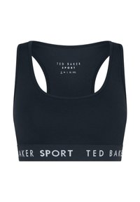 Juodas Ted Baker sportinis liemenukas su lenkta nugaros dizainu ir elastinga juosta, ant kurios baltu šriftu užrašyta "Ted Baker Sport". Viduje nurodyta S dydis.
