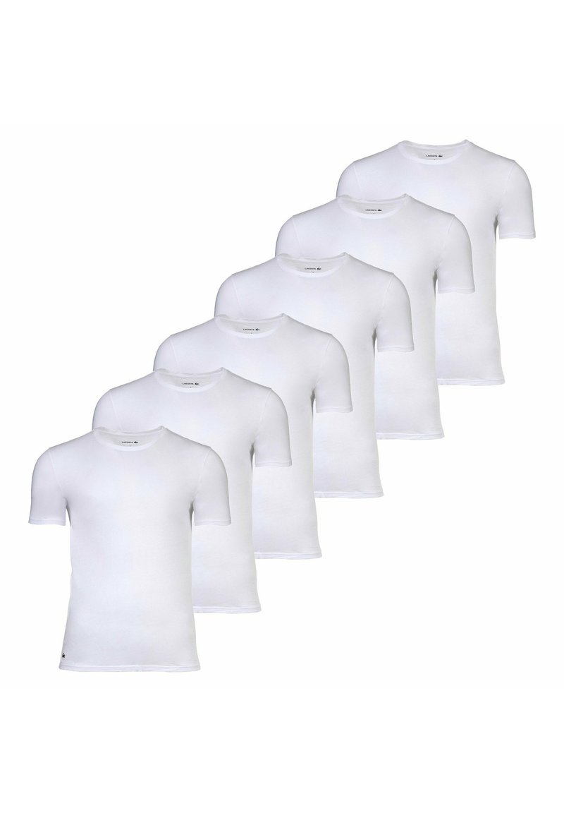 Set di sei t-shirt bianche a maniche corte realizzate in cotone morbido. Ogni maglietta presenta un classico collo tondo e una vestibilità standard.