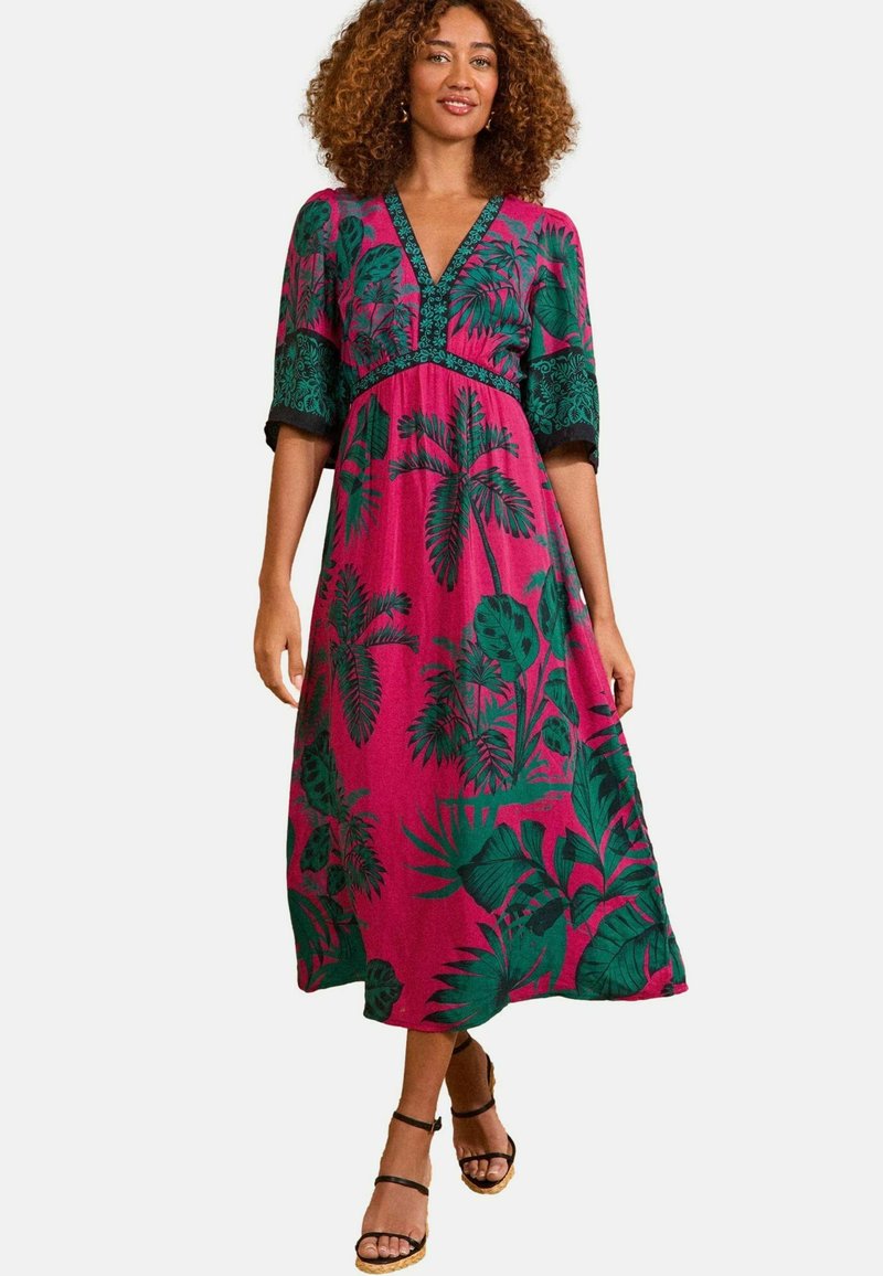 Love & Roses PETITE FIT - WOODBLOCK PRINTED V-NECK KIMONO SLEEVE MIDI - Dnevna haljina - pink tropical