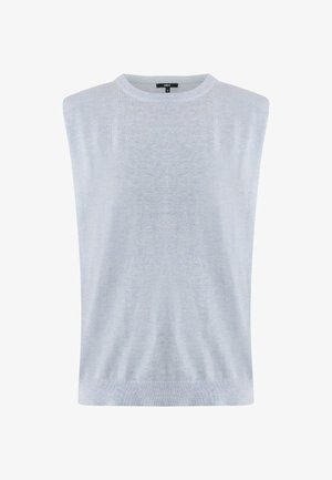 Lichtblauw mouwloos sweatshirt met een ronde halslijn, vervaardigd uit een zachte, gestructureerde stof. Heeft een geribbelde zoom en een minimalistisch ontwerp.