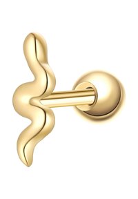Zeltīta sienas āķis ar viļņveida dizainu, aprīkots ar apaļu pamatu un gludu tekstūru, ideāli piemērots funkcionālai un dekoratīviem mērķiem.