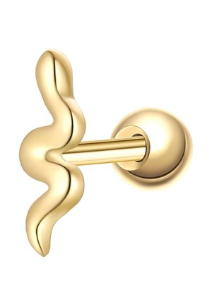 Gancho de pared con acabado dorado y un diseño ondulado, que cuenta con una base redonda y una textura suave, ideal para uso funcional y decorativo.