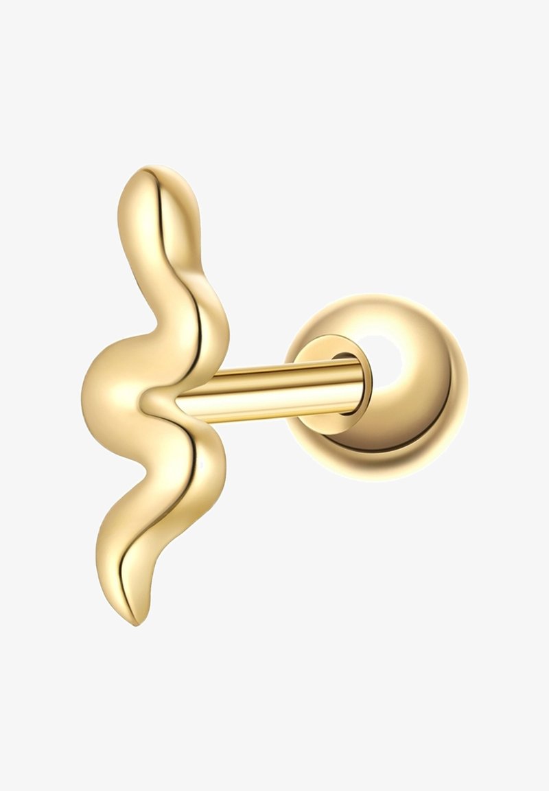 Zeltīta sienas āķis ar viļņveida dizainu, aprīkots ar apaļu pamatu un gludu tekstūru, ideāli piemērots funkcionālai un dekoratīviem mērķiem.