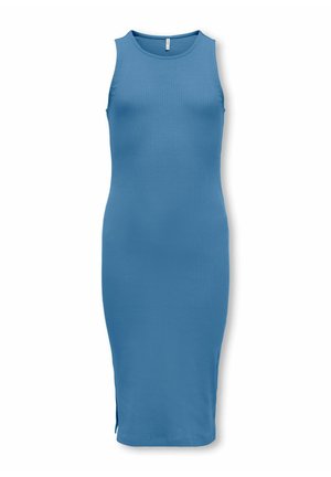Sleeveless, ribbed tank dress in a light blue color with a slim fit and side slit detail. Made from stretch fabric for comfort.