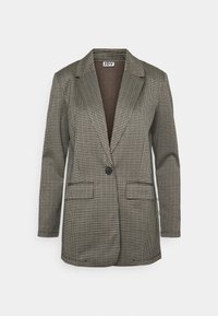 Černobílý kostkovaný blejzr se zapínáním na jeden knoflík, klopovými límci a dvěma předními kapsami. Vyrobeno z texturované tkaniny.