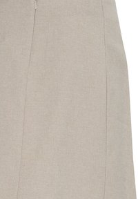 Gonna beige in tessuto di lino testurizzato, con una chiusura a zip nascosta e linee pulite e dritte per un design raffinato.