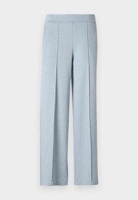 Ανοιχτό μπλε παντελόνι σε φαρδύ κόψιμο φτιαγμένο από μαλακό ύφασμα, με λείο λάστιχο στη μέση και πιέτες μπροστά για άνετη εφαρμογή.