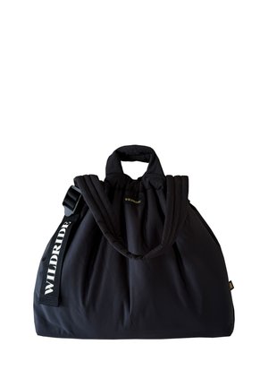 Black padded shoulder bag with dual handles and a strap showing the white "WILDRIDE" logo on a plain white background.