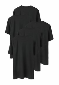 Mustad puuvillased t-särgid viiepakis, millel on lühikesed varrukad, ümmargune kaelus ja ühtlane värv ilma mustrite või lisanditeta.