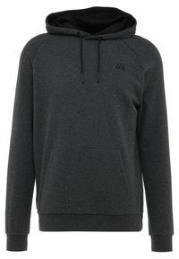 Tmavě šedá mikina s kapucí s černým lemem, šňůrkami na stažení, raglánovými rukávy a předn�í kapsou na klokan. Na hrudi má minimalistické logo.