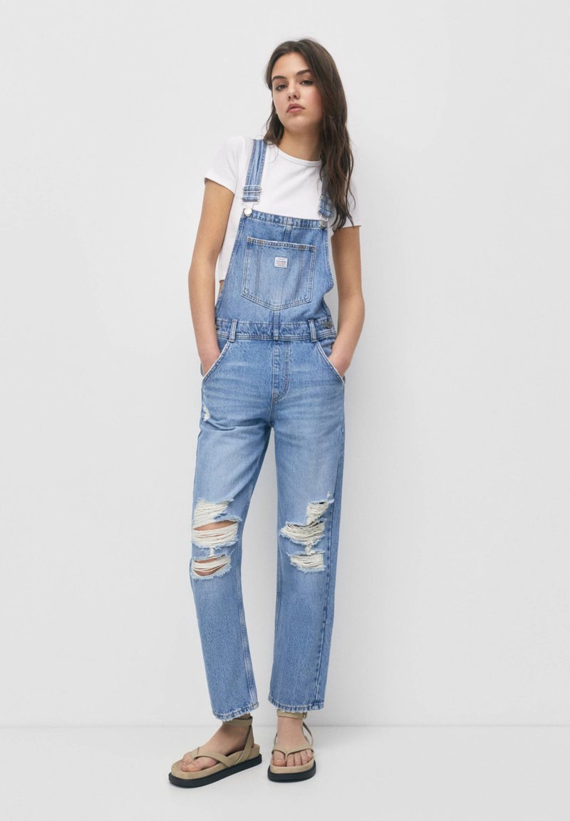 PULL&BEAR WITH RIPPED DETAIL Kombinezoni blue denim/plavi traper