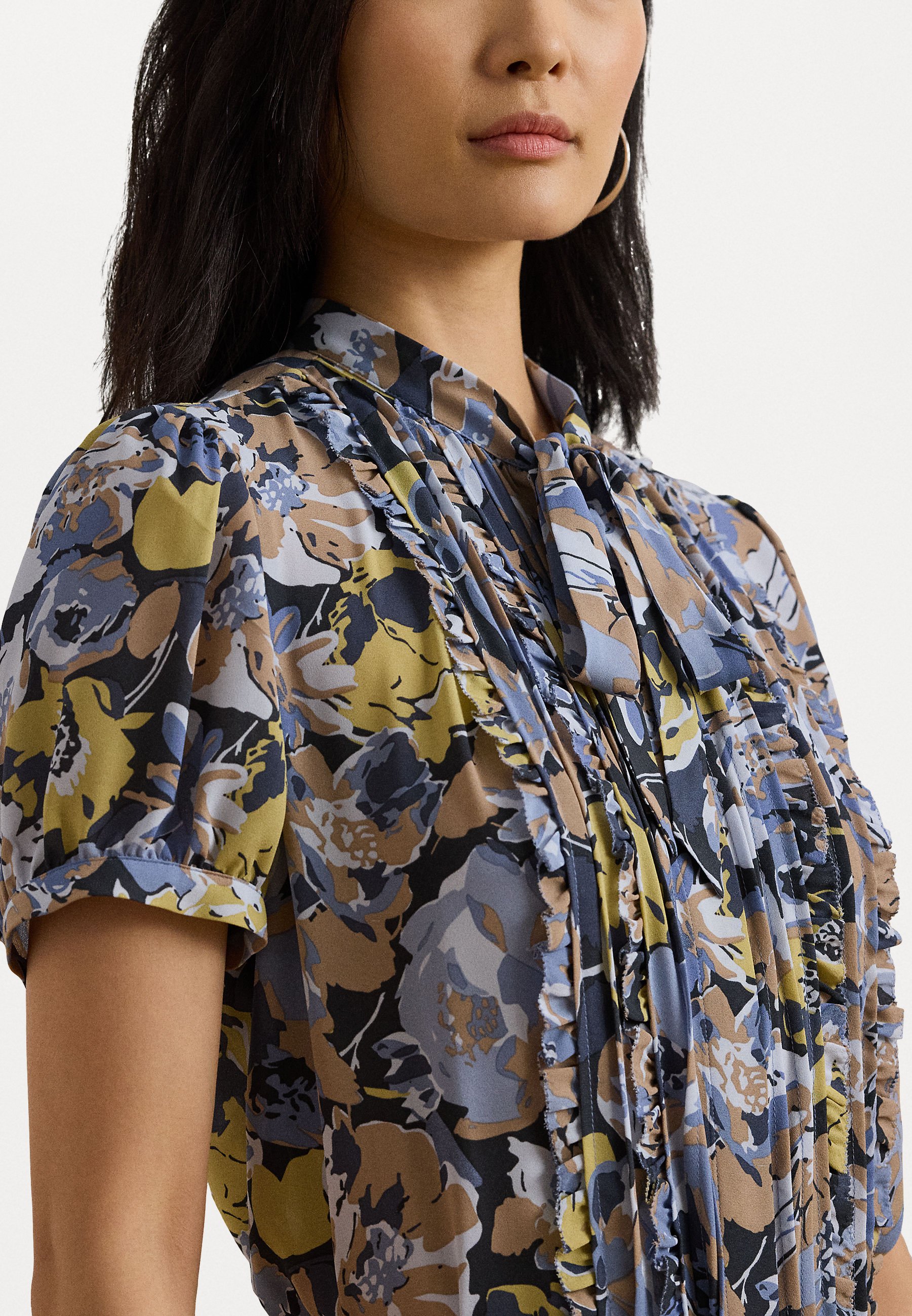 売れ筋商品|||ラルフローレン シャツ レディース トップス FLORAL ETTE PUFF SLEEVE SHIRT - Blouse - blue/multi-colored Lauren Ralph Lauren FLORAL GEORGETTE PUFF SLEEVE SHIRT