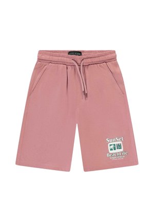 Lichtroze shorts van zachte stof, met een elastische tailleband met trekkoord, zijkantenzakken en een grafische print op de linker dij.