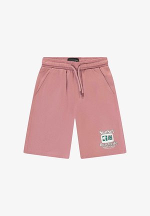 Lichtroze shorts van zachte stof, met een elastische tailleband met trekkoord, zijkantenzakken en een grafische print op de linker dij.