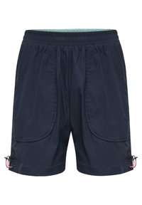 Marineblaue Shorts mit elastischem Bund, zwei großen seitlichen Taschen und verstellbaren Kordeln am Saum. Hergestellt aus leichtem Stoff.