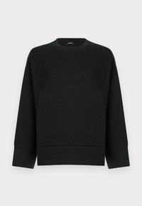 Μαύρο φούτερ με στρογγυλή λαιμόκοψη, μακριά μανίκια και ριμπ μανσέτες. Κατασκευασμένο από υφασμένο ύφασμα, με ετικέτα λογότυπου στο εσωτερικό.