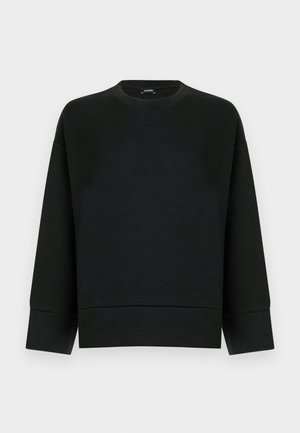 Zwarte trui met een ronde hals, lange mouwen en geribbelde boorden. Gemaakt van een gestructureerde stof, met een logo-label aan de binnenkant.